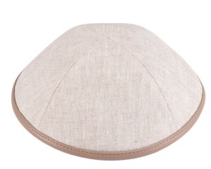 Picture of iKippah Tan Linen with Light Brown Leather Rim Size 4